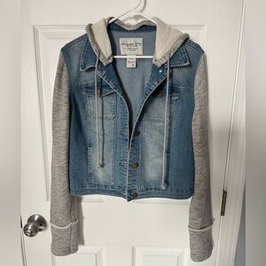 American Rag Blue and Gray Hooded Jean Jacket